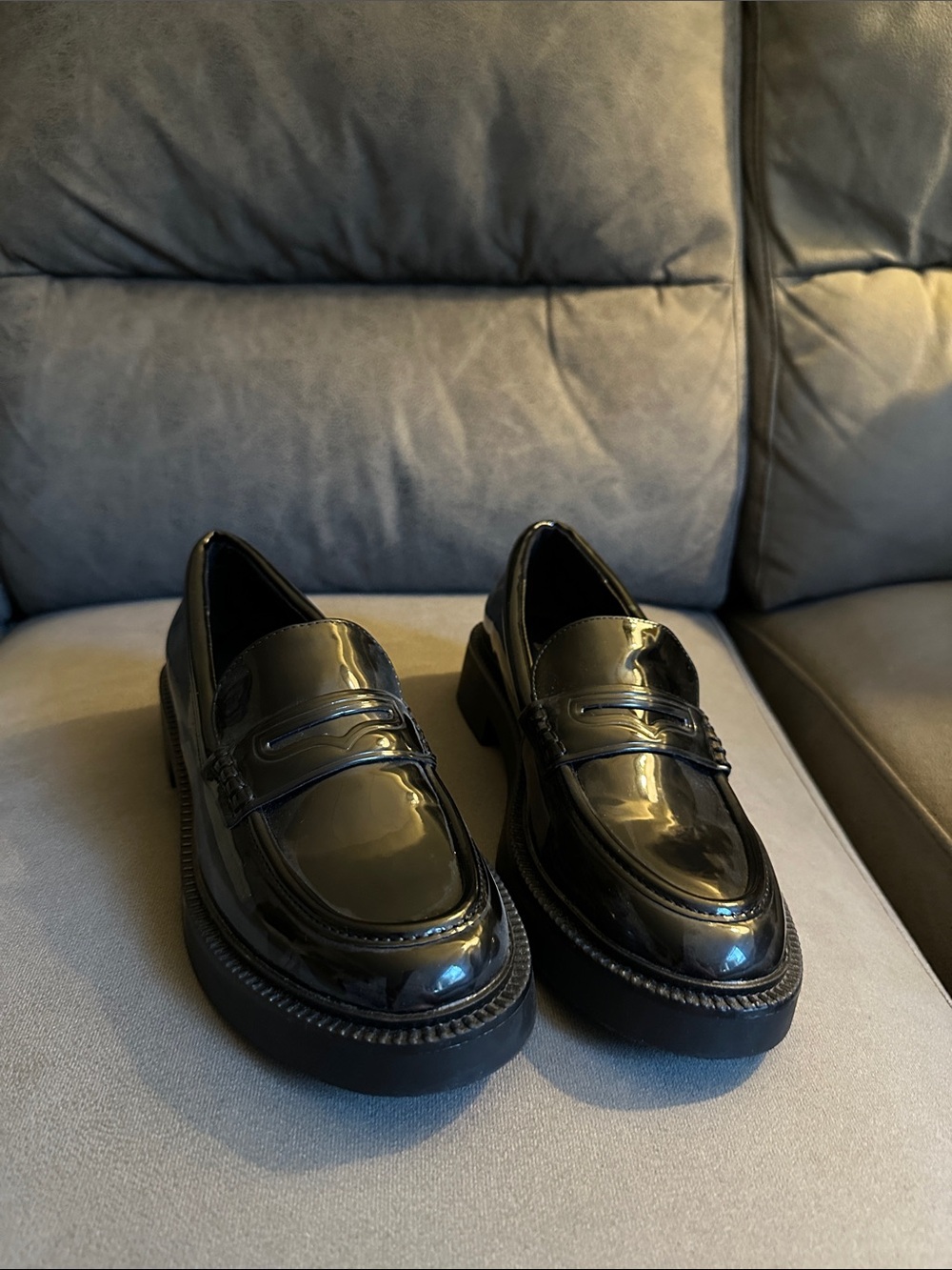 Womens Black Patent Leather Penny Loafers